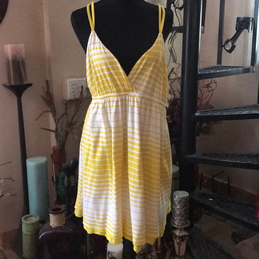 NWOT Reversible Yellow White Striped Strappy Summer Dress